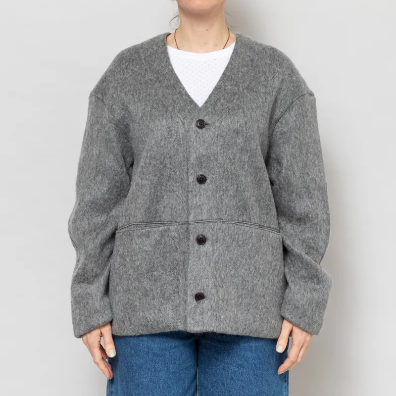 Girls of Dust Womens Basic Cardigan Mohair Fleece Asphalt
