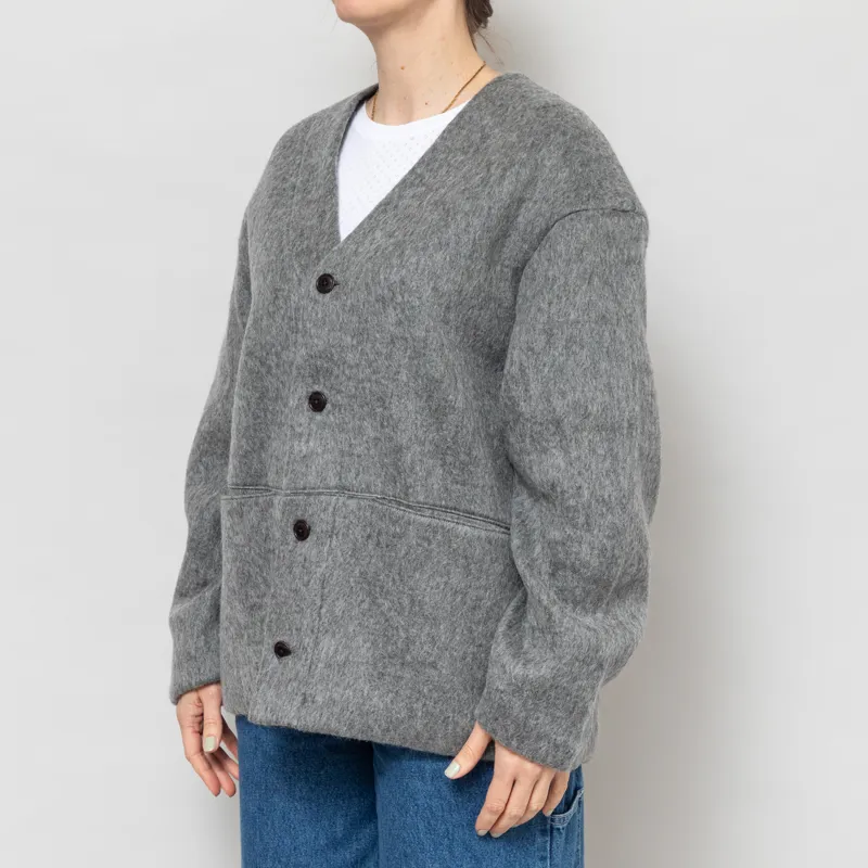 Girls of Dust Womens Basic Cardigan Mohair Fleece Asphalt-1