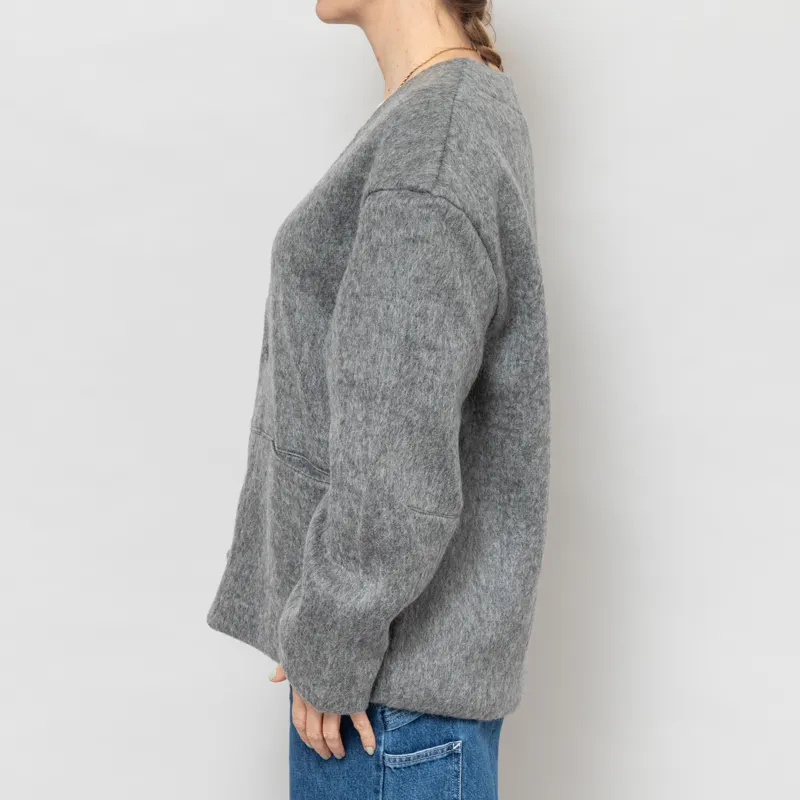 Girls of Dust Womens Basic Cardigan Mohair Fleece Asphalt-2