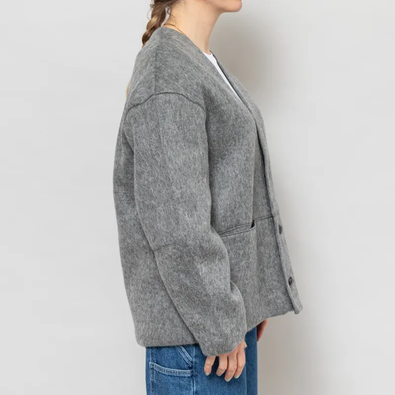 Girls of Dust Womens Basic Cardigan Mohair Fleece Asphalt-4