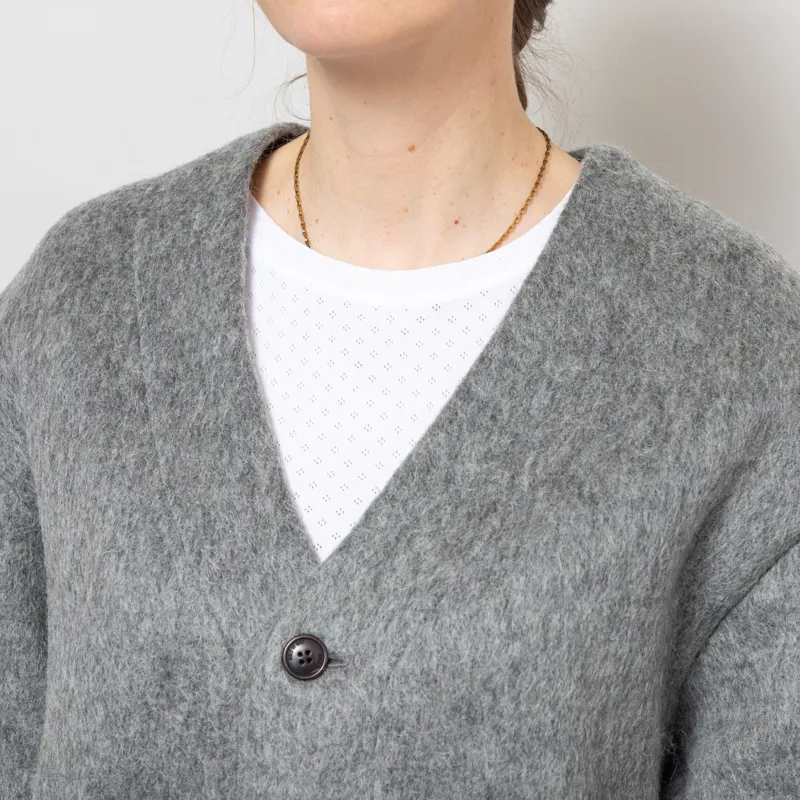 Girls of Dust Womens Basic Cardigan Mohair Fleece Asphalt-5