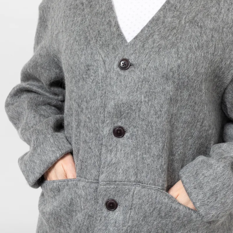 Girls of Dust Womens Basic Cardigan Mohair Fleece Asphalt-6