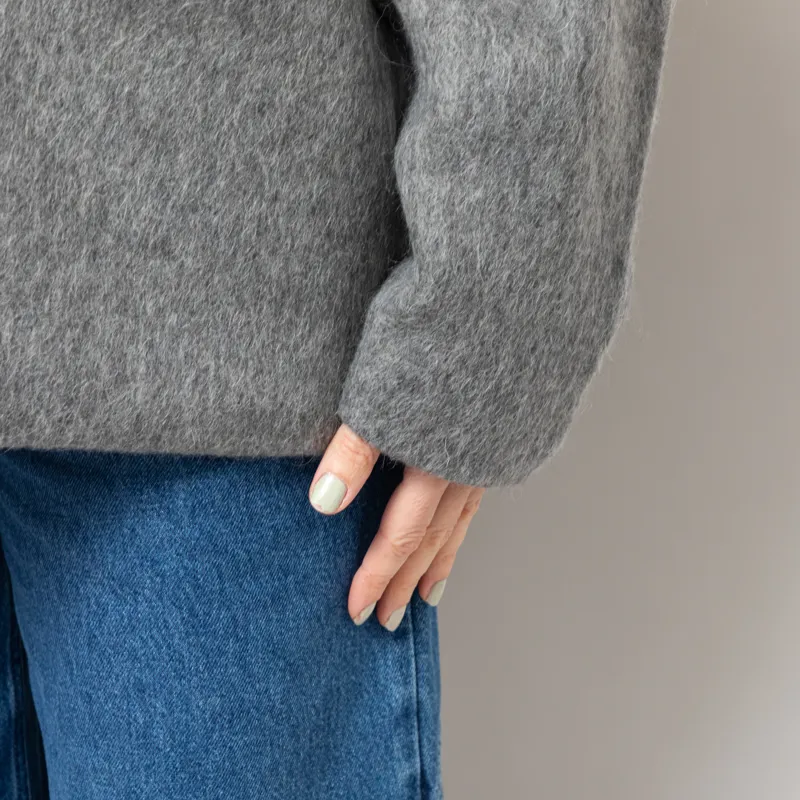 Girls of Dust Womens Basic Cardigan Mohair Fleece Asphalt-7