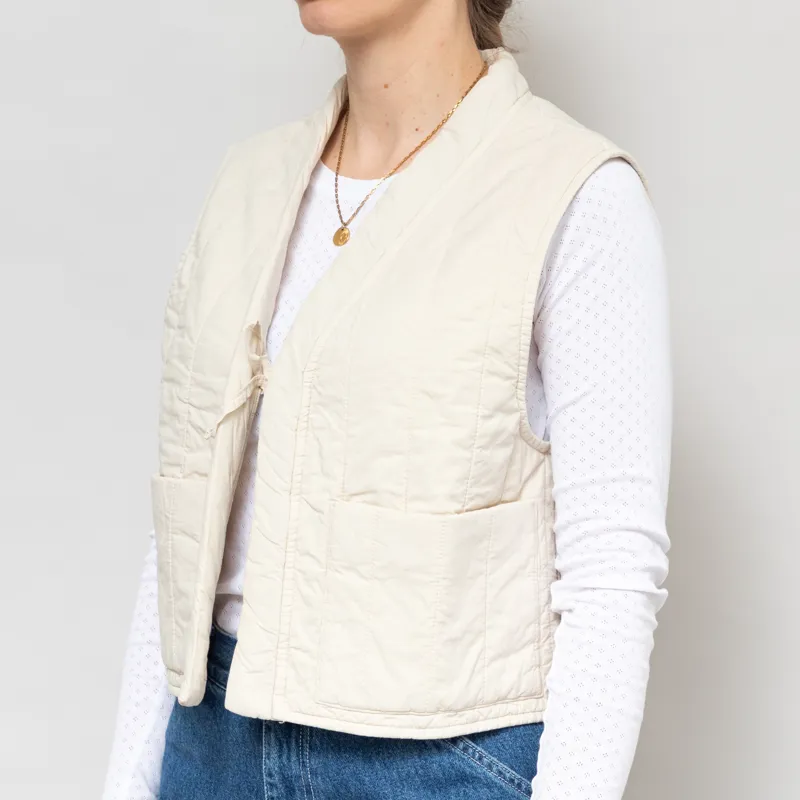 Girls of Dust Womens Cork Vest Quilted Cotton Ecru-1