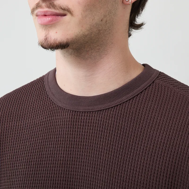 Snow Peak Heavyweight Waffle Pullover Dark Brown-3