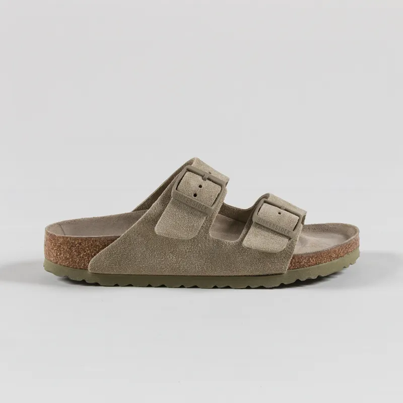 Birkenstock Womens Arizona Soft Footbed Suede Leather Narrow Fit Sandals Faded Khaki-2