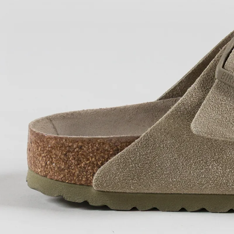 Birkenstock Womens Arizona Soft Footbed Suede Leather Narrow Fit Sandals Faded Khaki-4