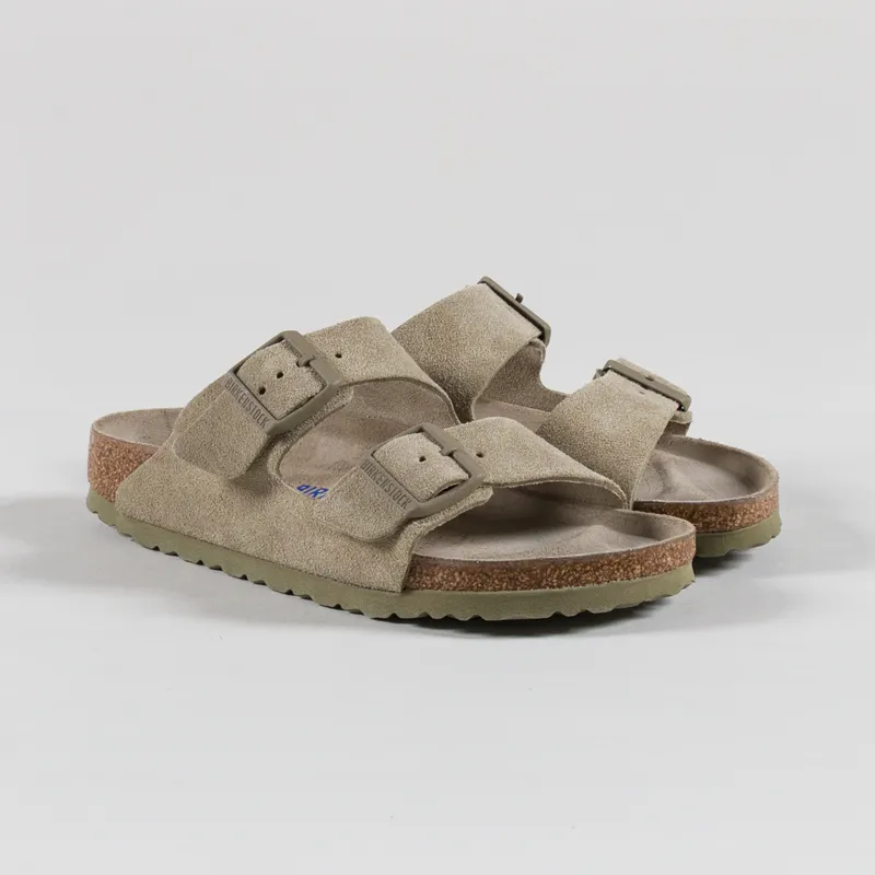 Birkenstock Womens Arizona Soft Footbed Suede Leather Narrow Fit Sandals Faded Khaki