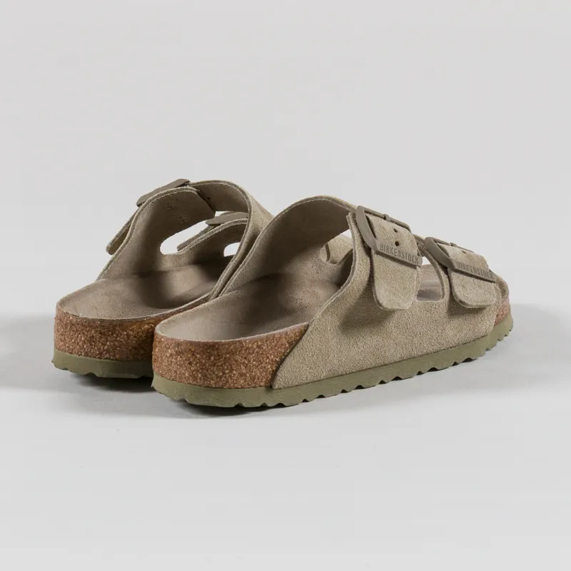 Birkenstock Womens Arizona Soft Footbed Suede Leather Narrow Fit Sandals Faded Khaki-1