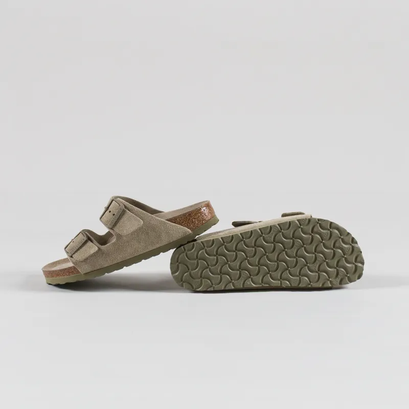 Birkenstock Womens Arizona Soft Footbed Suede Leather Narrow Fit Sandals Faded Khaki-3