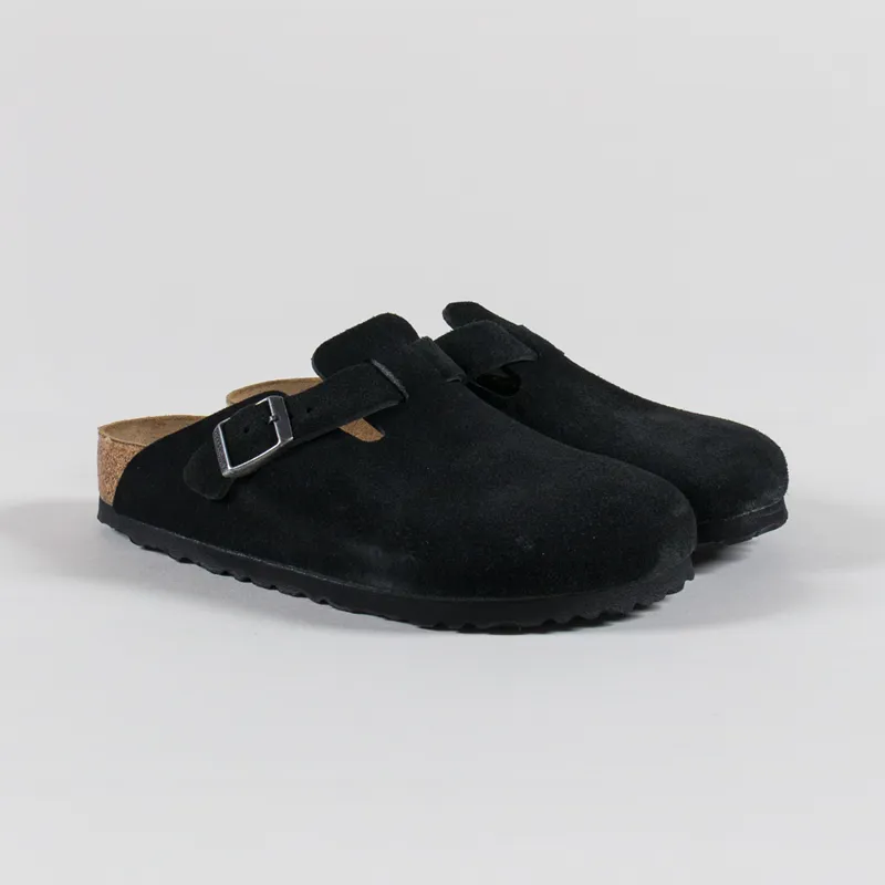 Birkenstock Womens Boston BS Regular Fit Sandals Suede Black