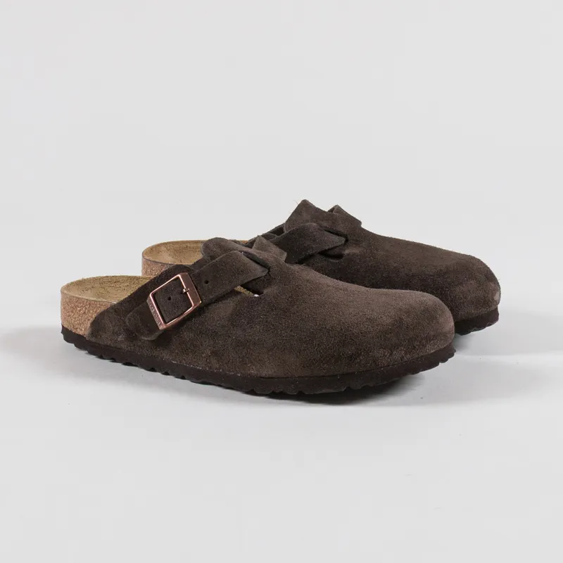 Birkenstock Womens Boston BS Narrow Fit Sandals Suede Mocca