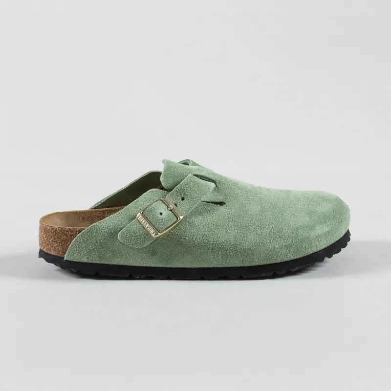 Birkenstock Womens Boston BS Narrow Fit Sandals Suede Green Tea-2