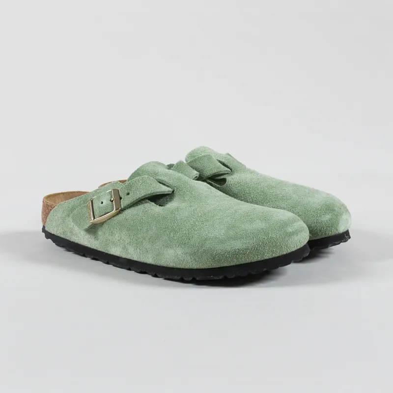 Birkenstock Womens Boston BS Narrow Fit Sandals Suede Green Tea