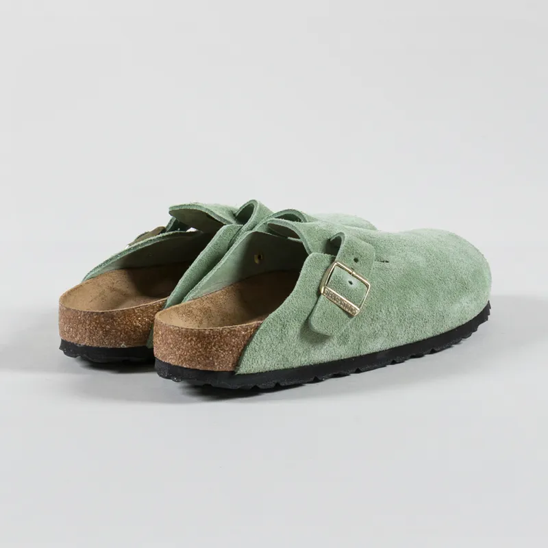 Birkenstock Womens Boston BS Narrow Fit Sandals Suede Green Tea-1
