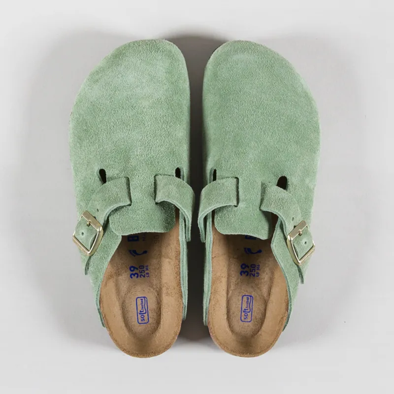 Birkenstock Womens Boston BS Narrow Fit Sandals Suede Green Tea-6