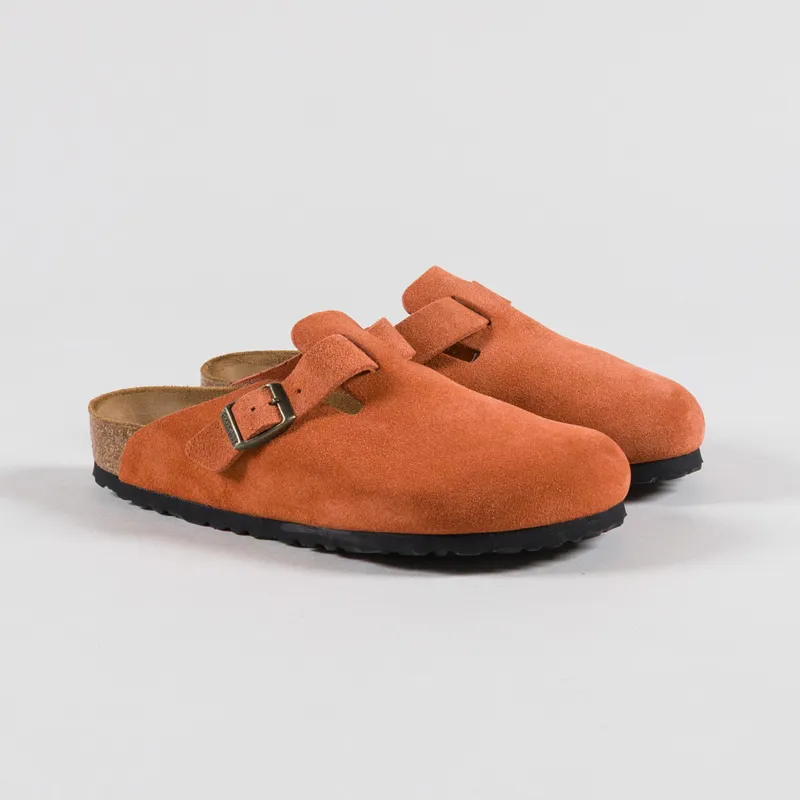 Birkenstock Womens Boston BS Narrow Fit Sandals Suede Dark Rust