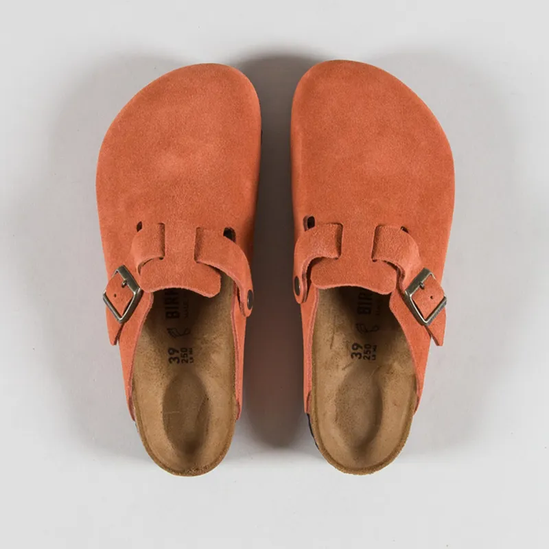 Birkenstock Womens Boston BS Narrow Fit Sandals Suede Dark Rust-6