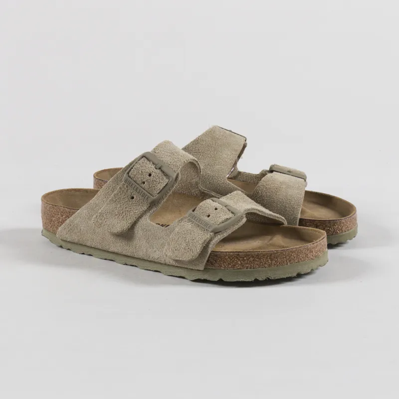 Birkenstock Womens Arizona Suede Leather Sandals Faded Khaki