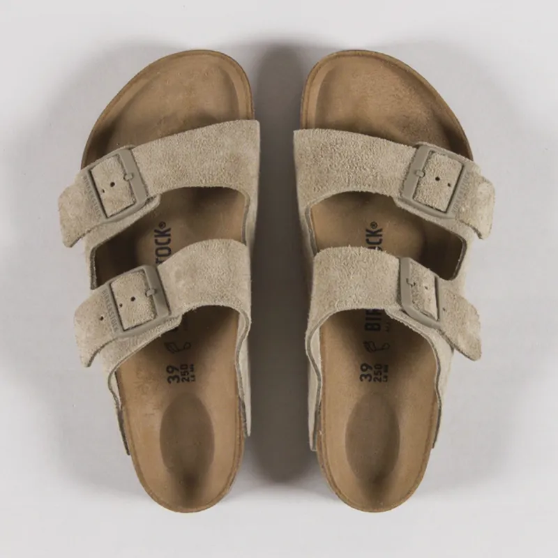 Birkenstock Womens Arizona Suede Leather Sandals Faded Khaki-6