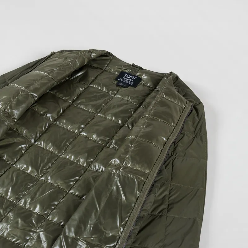 Taion Crew Neck Double Zip Down Jacket Dark Olive-4