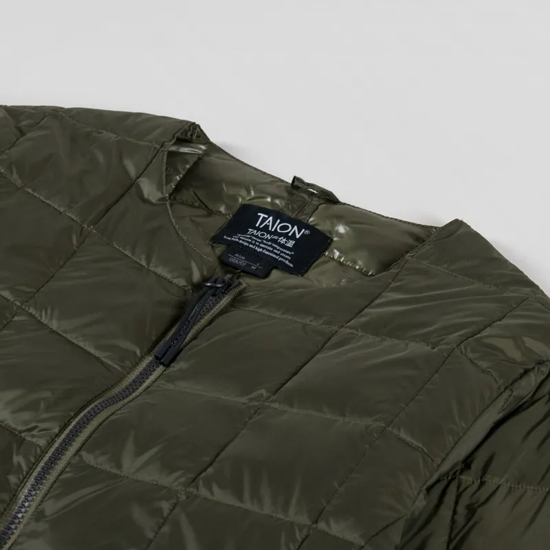 Taion Crew Neck Double Zip Down Jacket Dark Olive-6