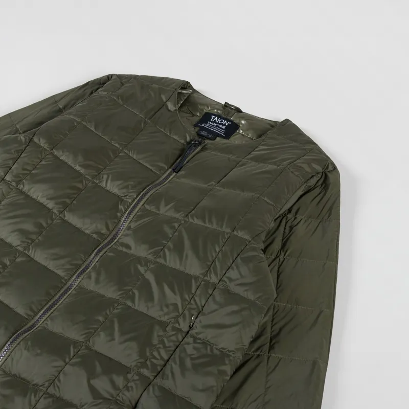 Taion Crew Neck Double Zip Down Jacket Dark Olive-3