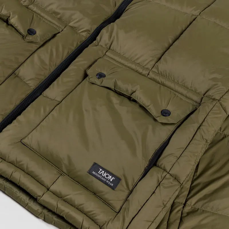 Taion Mountain Packable Volume Down Hoodie Olive-7