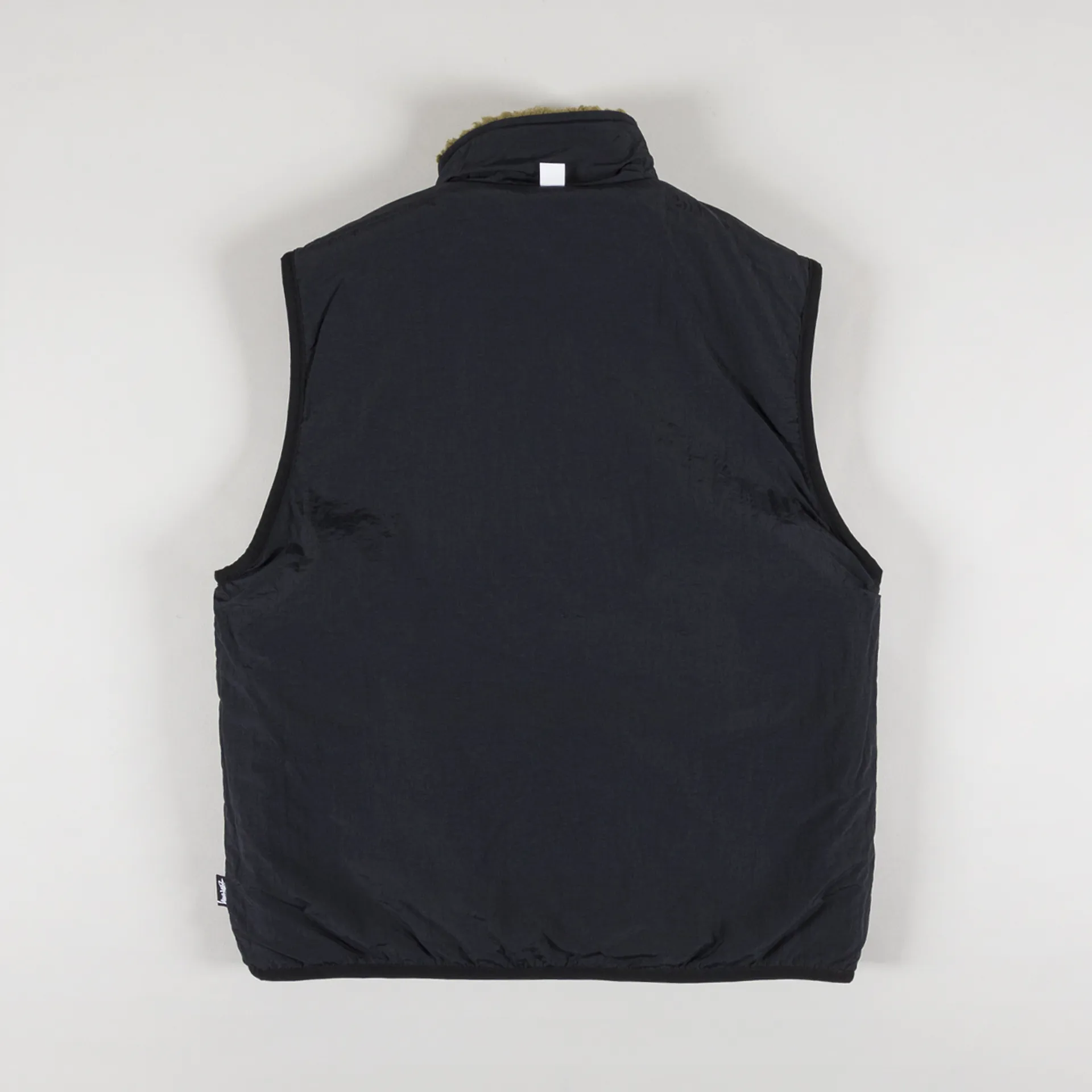 Stussy Mens Sherpa Fleece Reversible Jacket Vest Gilet Olive