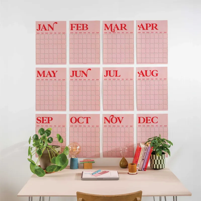 Good Tuesday Large Monthly A3 Wall Planner Pink Red-4