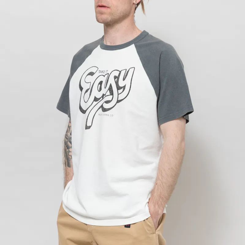 Nudie Jeans Roy Raglan T Shirt Take It Easy Off White Black-1