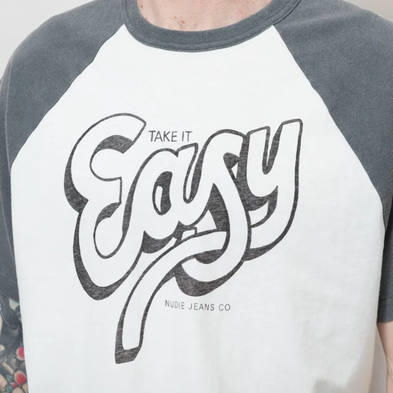 Nudie Jeans Roy Raglan T Shirt Take It Easy Off White Black-4