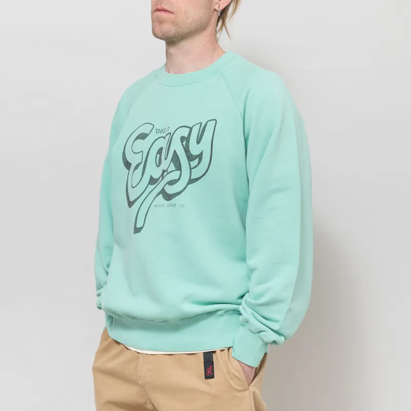 Nudie Jeans Palle Sweatshirt Take It Easy Turquoise-1