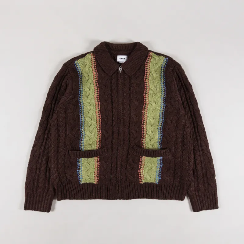 Obey Ezra Zip Cardigan Dark Brown Multi