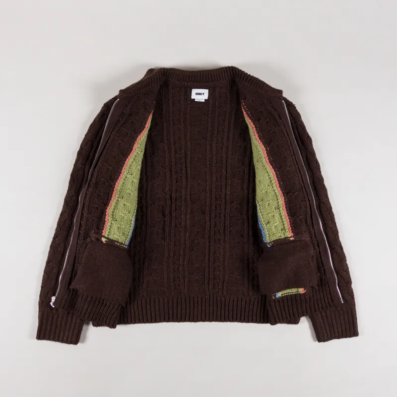 Obey Ezra Zip Cardigan Dark Brown Multi-2
