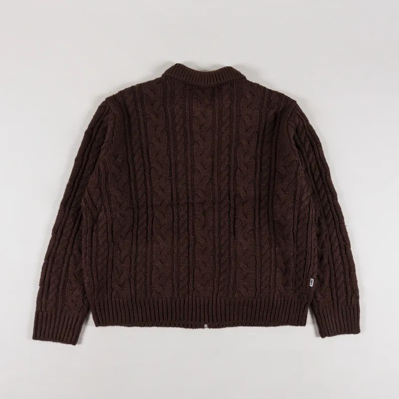 Obey Ezra Zip Cardigan Dark Brown Multi-1