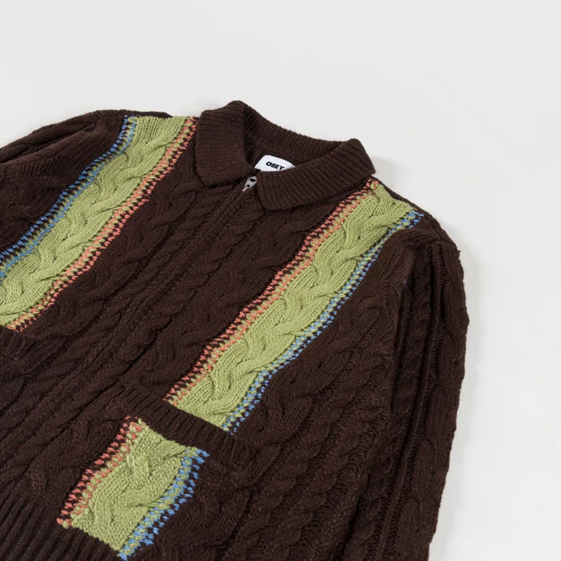 Obey Ezra Zip Cardigan Dark Brown Multi-3