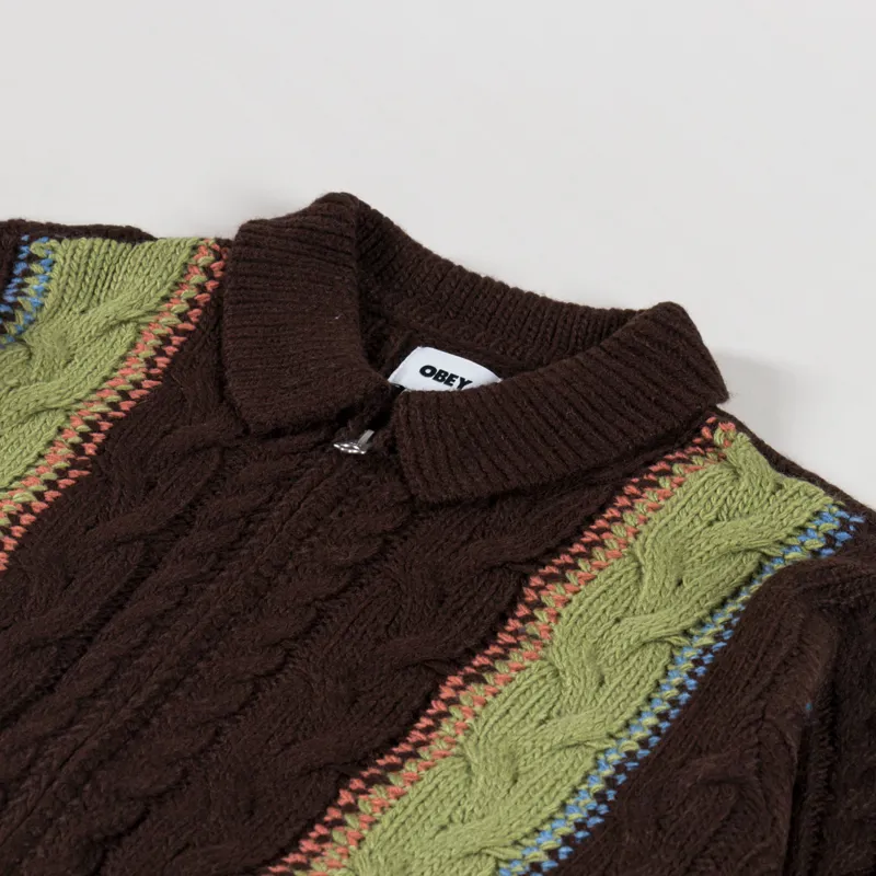 Obey Ezra Zip Cardigan Dark Brown Multi-6