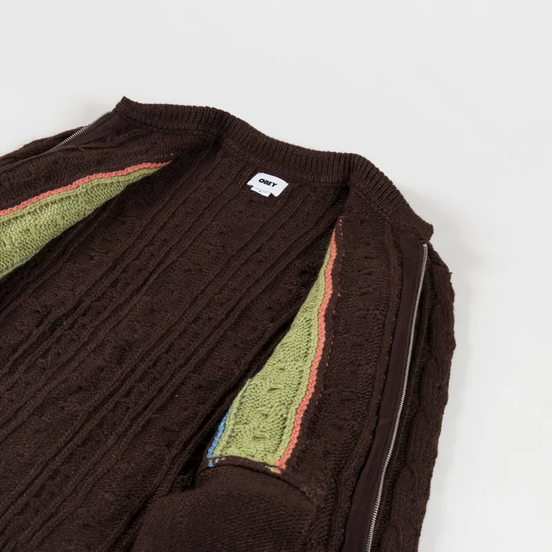 Obey Ezra Zip Cardigan Dark Brown Multi-4