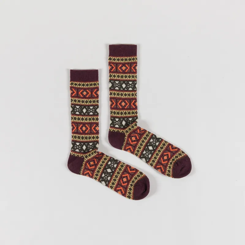 Anonymous Ism Wool Jacquard Crew Socks Brown