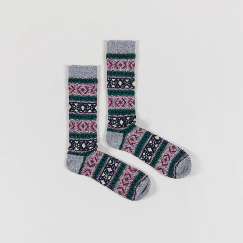 Anonymous Ism Wool Jacquard Crew Socks Grey