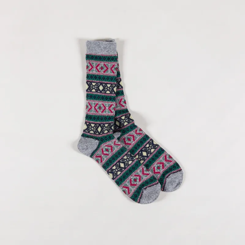 Anonymous Ism Wool Jacquard Crew Socks Grey
