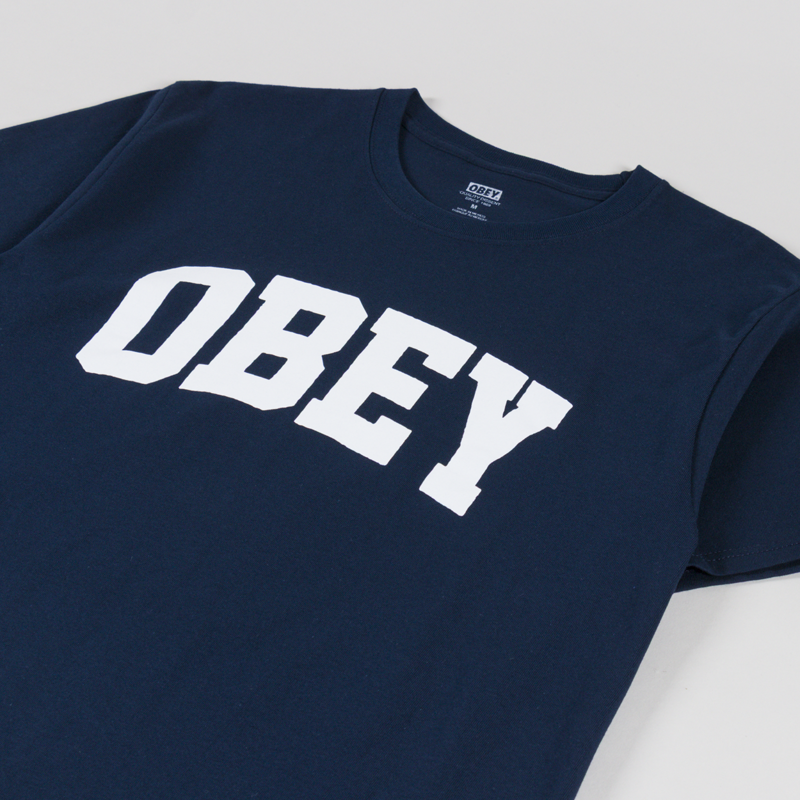 Obey Collegiate T Shirt Navy-1