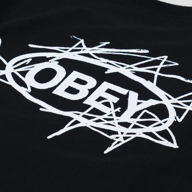 Obey Scribble Stars T Shirt Black-4