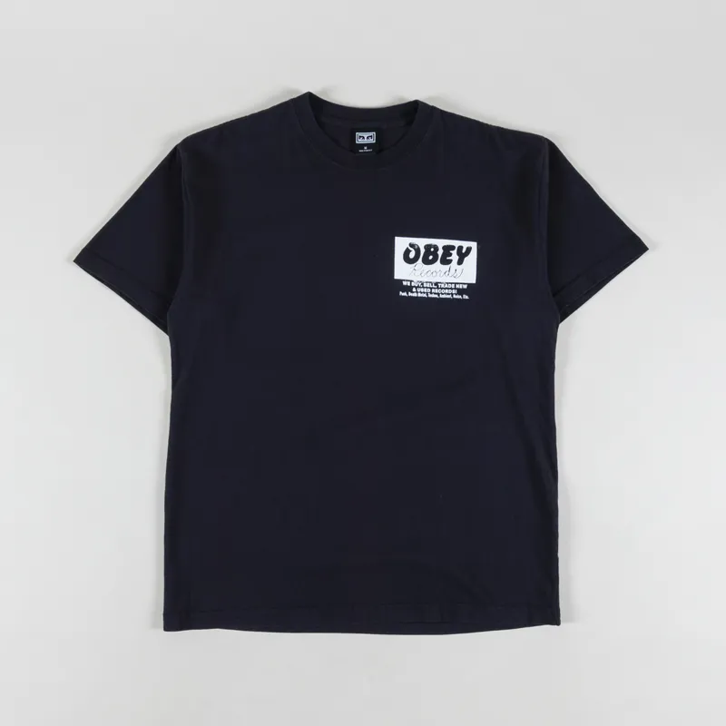 Obey Records Buy Sell Trade T Shirt Vintage Black-1