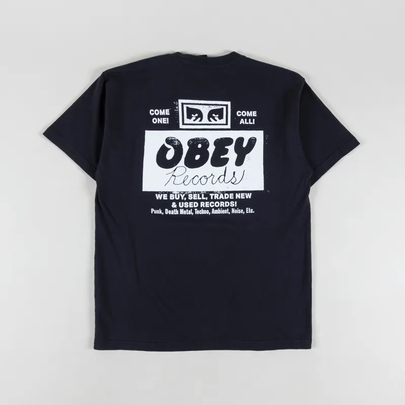 Obey Records Buy Sell Trade T Shirt Vintage Black