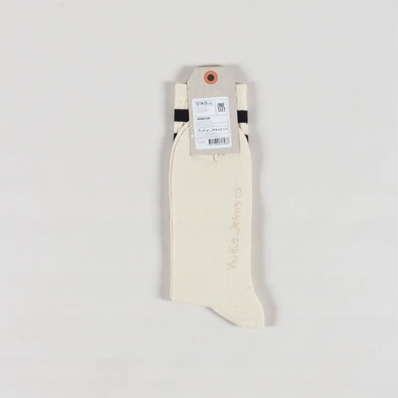 Nudie Jeans Amundsson Sport Socks Off White Black-1