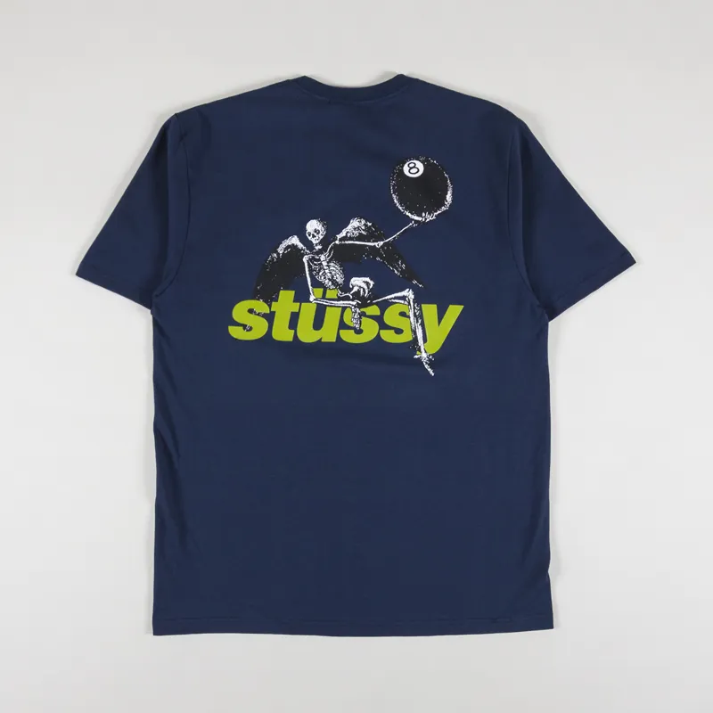 Stussy Mens Graphic Printed Apocalypse Tee T Shirt Navy Blue
