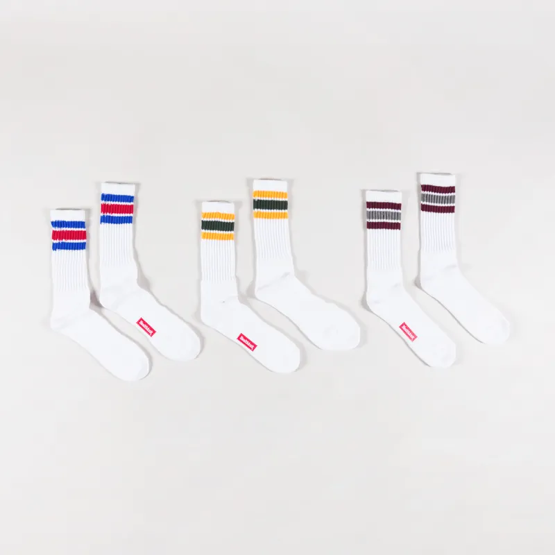 Healthknit 3 Pairs Crew Socks Yellow Red Blue