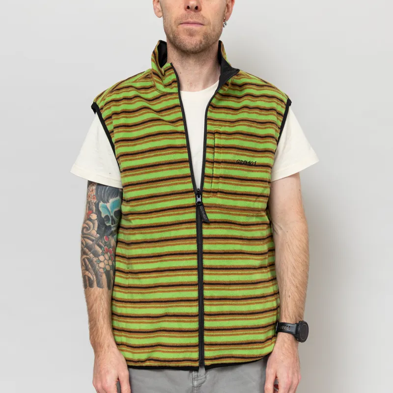 Gramicci Thermal Fleece Reversible Vest Chartreuse Stripe